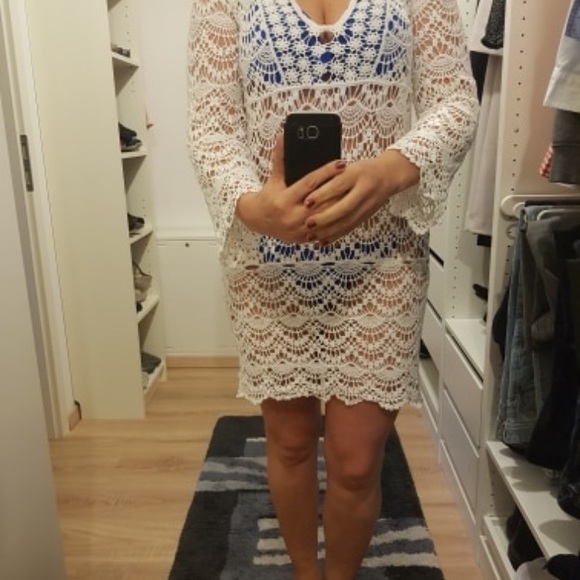 White Crochet Swim Coverup NWT Boho - Picture 2 of 3